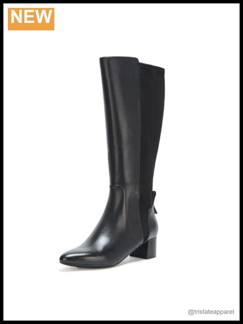 Waterproof Leather Block Heel Tall Boots Mid-Calf Pointed Toe